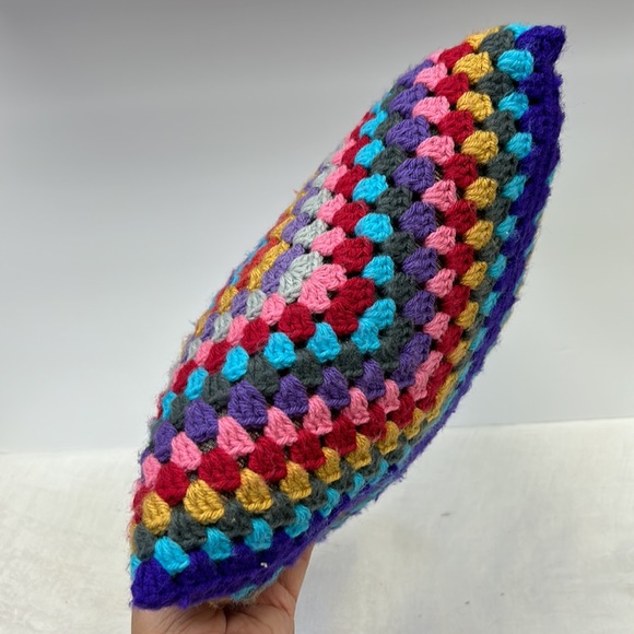 Retro style  handmade multi coloured 2 sided crotchet  decorator pillow - Picture 3 of 4